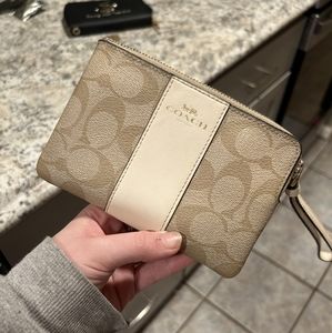 Beige & Cream Coach Zipper Wallet